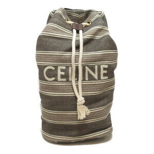 CELINE Backpack Canvas Calfskin Leather Gray Brown